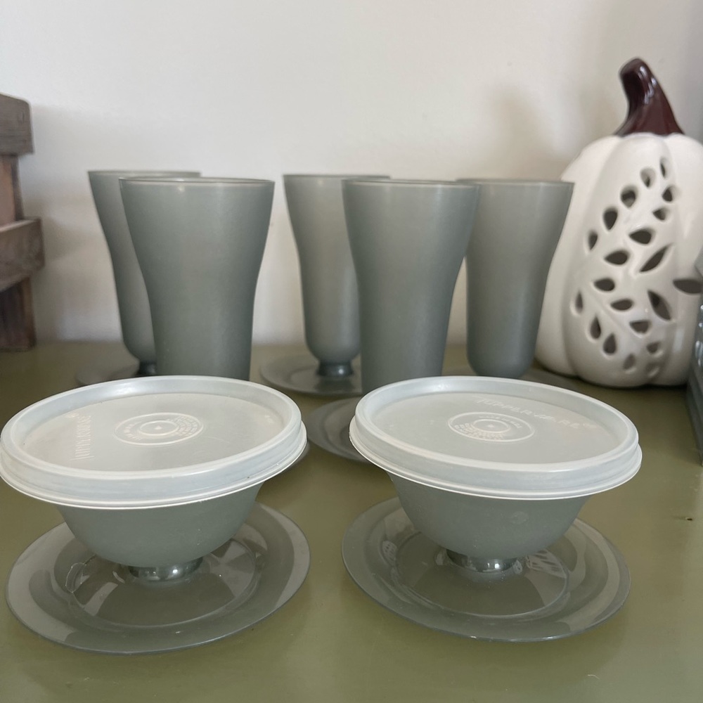 9 pc Tupperware parfait dessert ice cream dishes grey